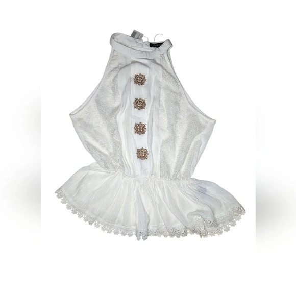 New Look Sleeveless Lace Crochet Embroidered Boho Festival Cream Blouse, S - Picture 1 of 8